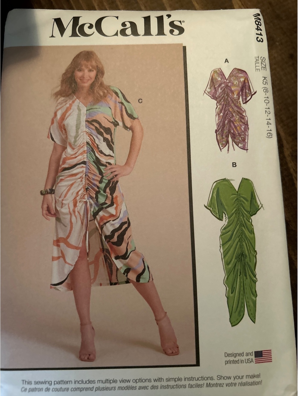 McCall's M8413 Ruched Dress Sewing Pattern - Uncut, Fair Condition